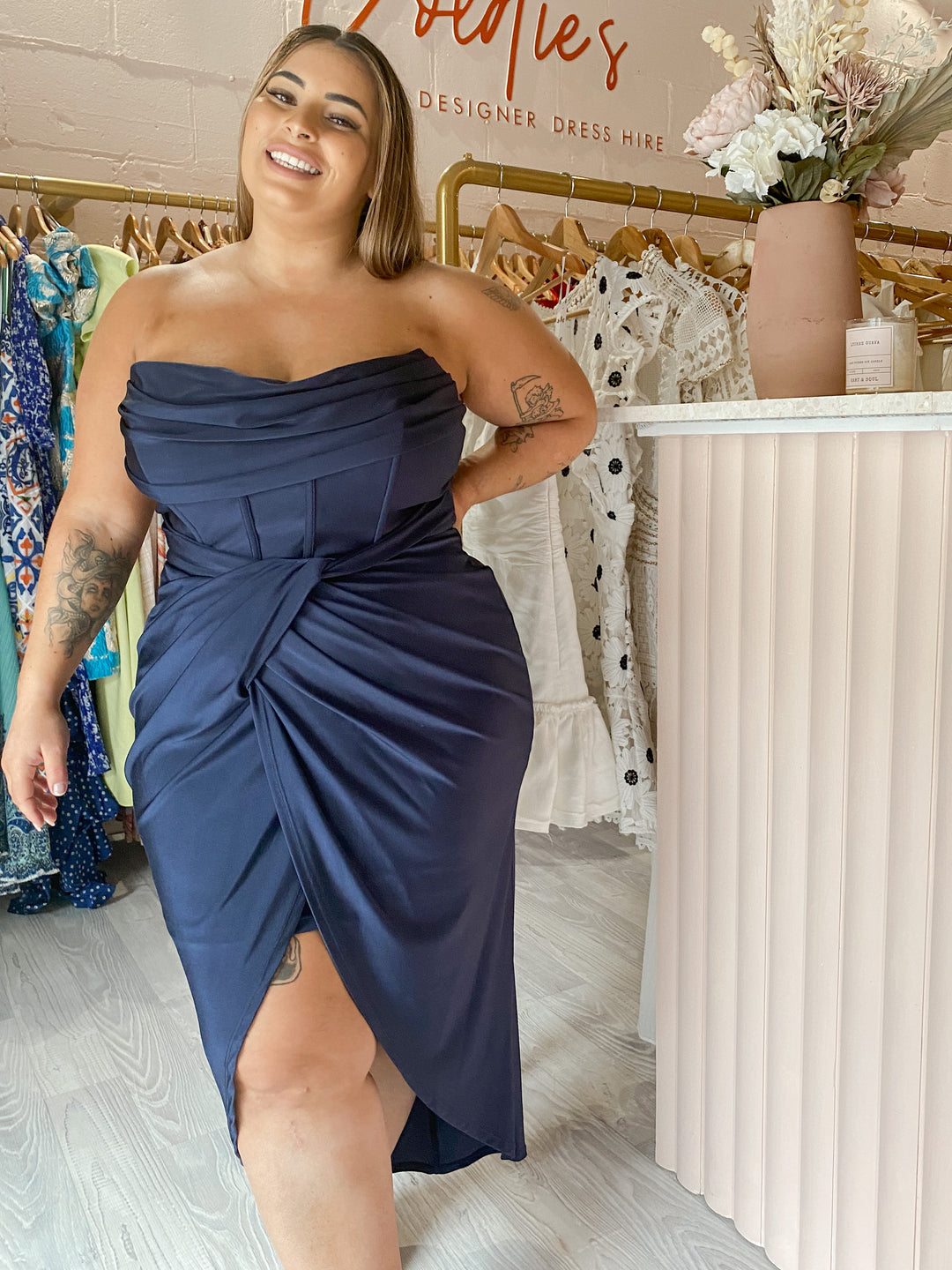 Sheike - Navy Bustier Midi Dress (Size 6/18) Goldie's - Designer Dress Hire Sheike - Navy Bustier Midi Dress (Size 6/18) Goldie's - Designer Dress Hire