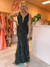 Load image into Gallery viewer, Alamour The Label - Filippa Black Sequin Feather Gown (Size 8)