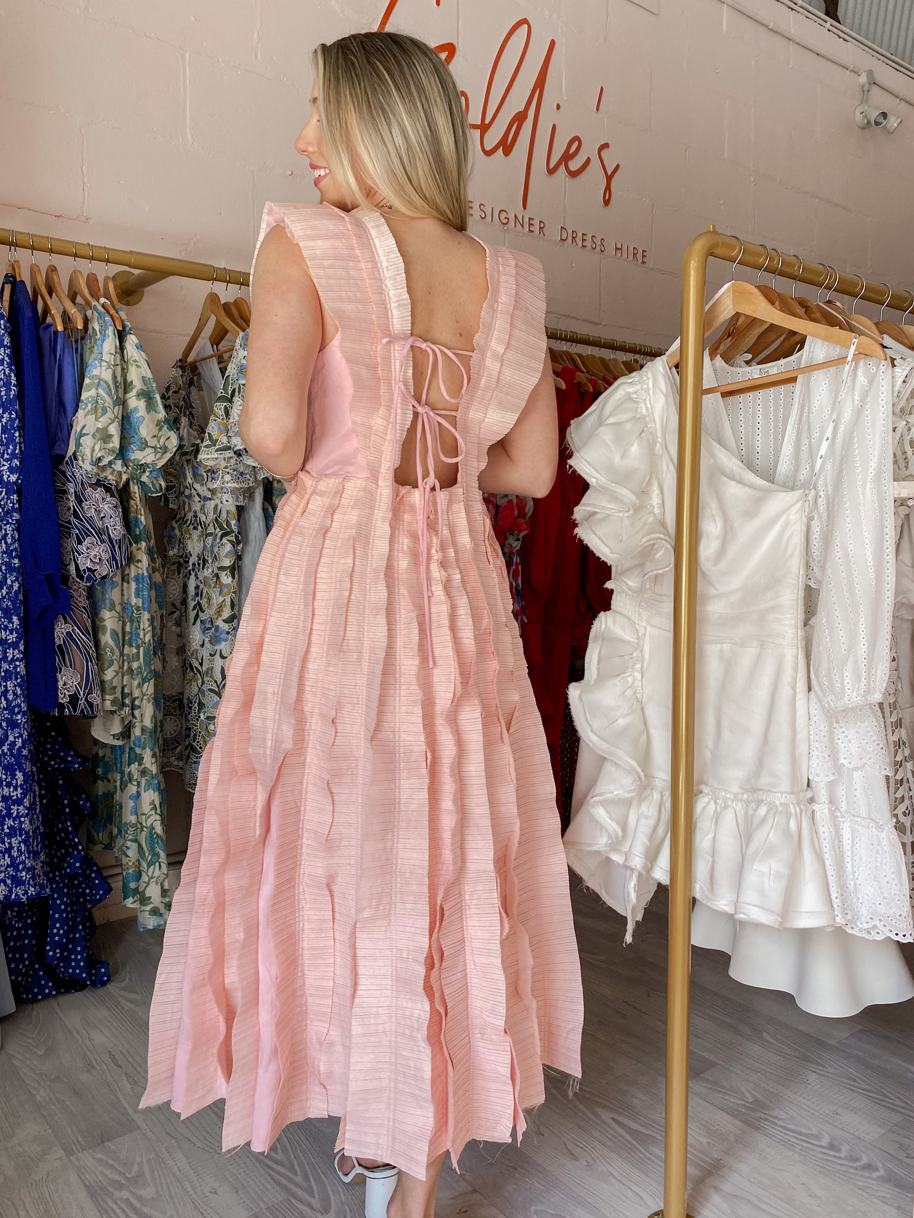 aje hybrid midi dress rose pink Aje Hybrid Midi Dress