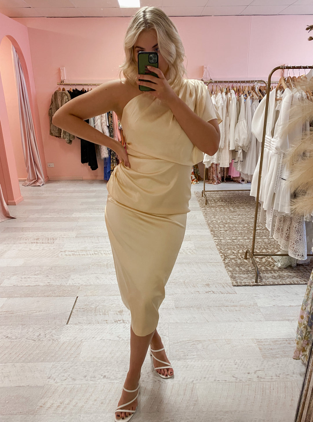 Manning Cartell - Miami Heat Asymmetric Dress Champagne (Size 12) Goldie's - Designer Dress Hire Manning Cartell - Miami Heat Asymmetric Dress Champagne (Size 12) Goldie's - Designer Dress Hire