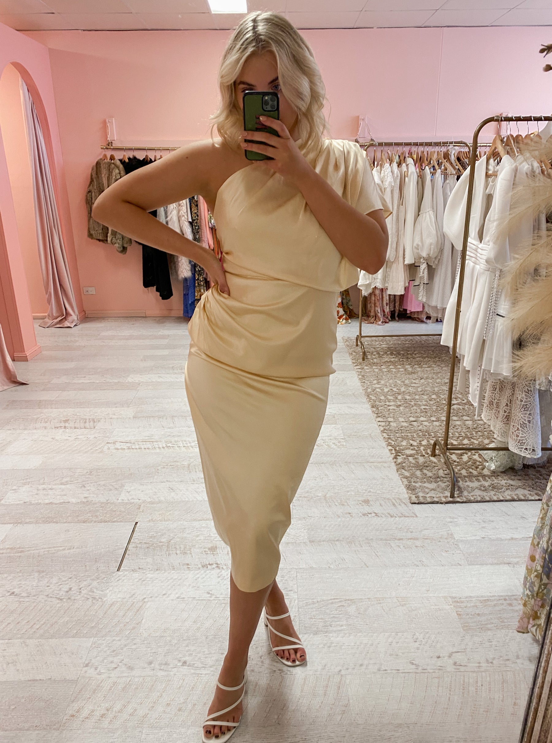 Manning Cartell - Miami Heat Asymmetric Dress Champagne (Size 12) Goldie's - Designer Dress Hire Manning Cartell - Miami Heat Asymmetric Dress Champagne (Size 12) Goldie's - Designer Dress Hire