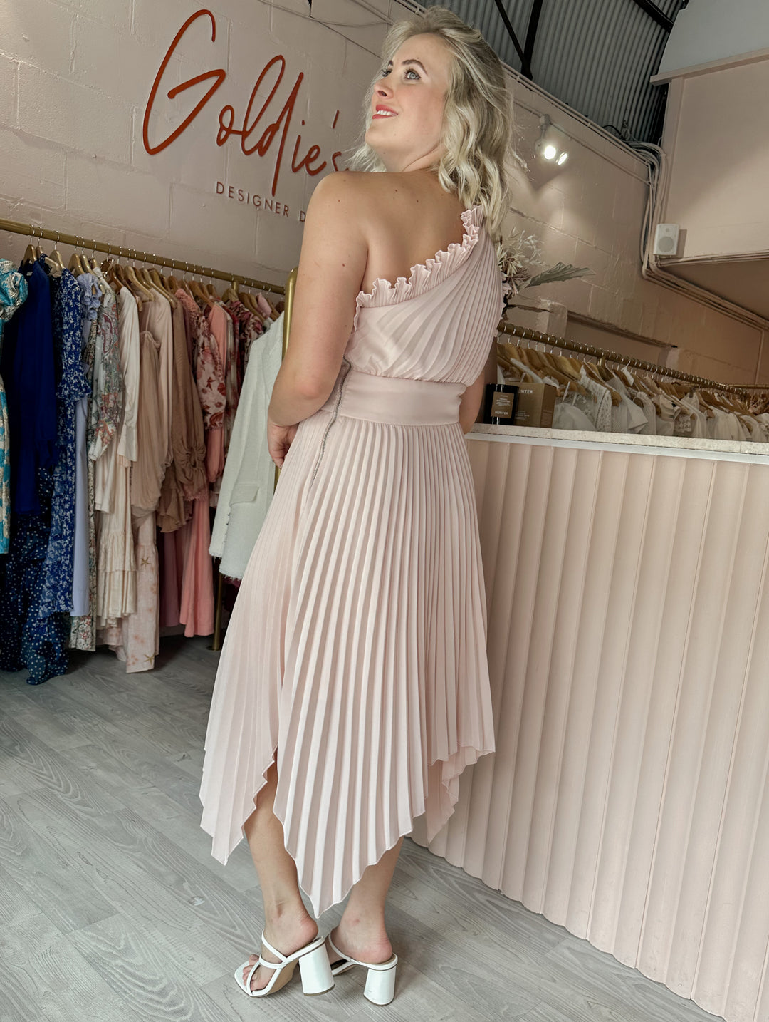 Mossman - Lady Like Midi Dress Blush (Size 14) Goldie's - Designer Dress Hire Mossman - Lady Like Midi Dress Blush (Size 14) Goldie's - Designer Dress Hire