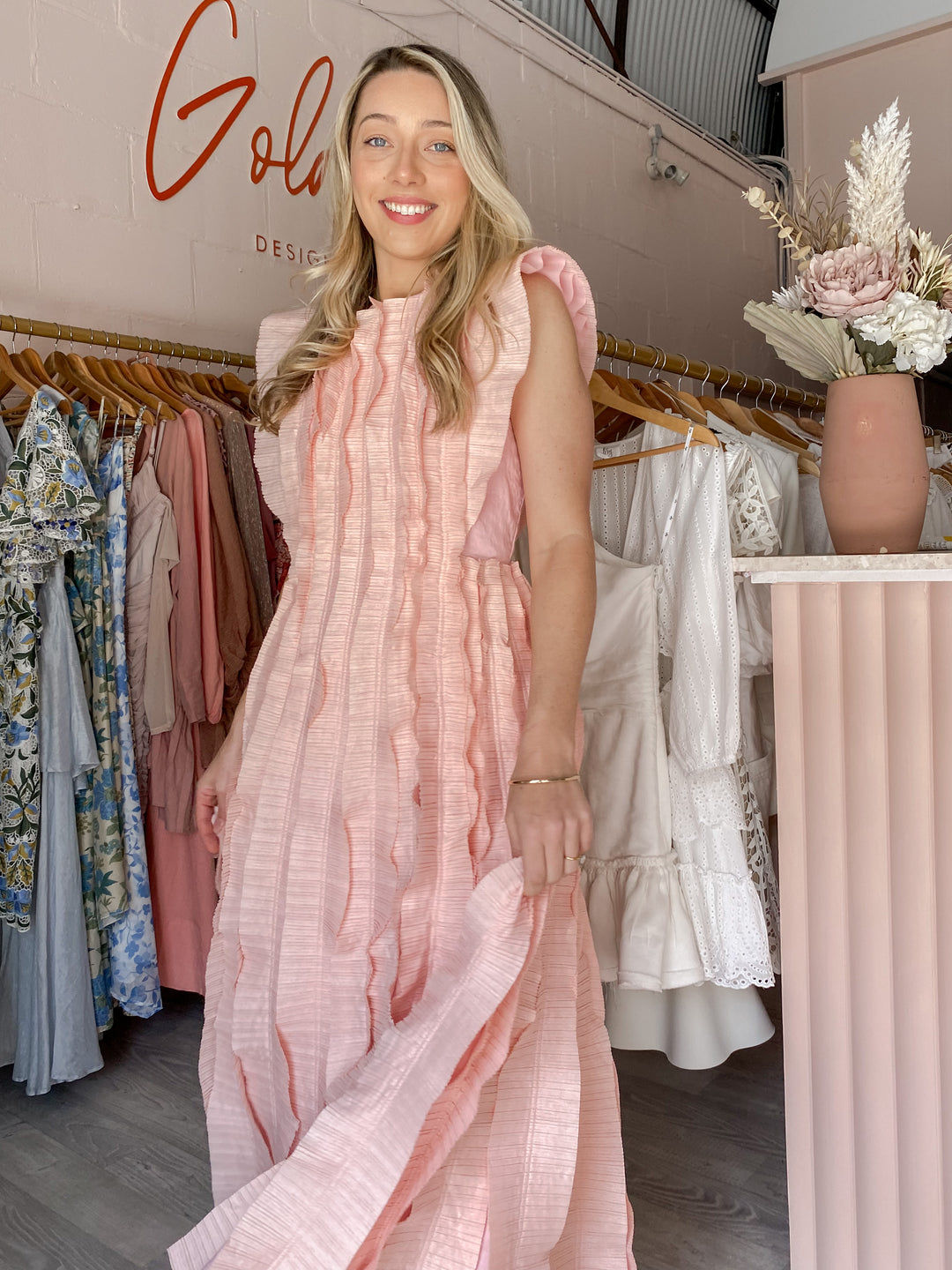aje pink dress Aje - Hybrid Midi Dress Rose Pink (Size 12) – Goldie's